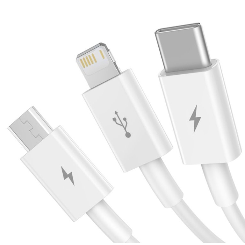Baseus CAMLTYS-02 Superior Gyors töltő adatkábel 3in1 USB-C, Lightning, MicroUSB 1.5m Fehér