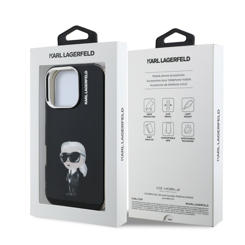Karl Lagerfeld IML Aquarelle Karl hátlapi borító iPhone 16 Pro készülékhez Fekete