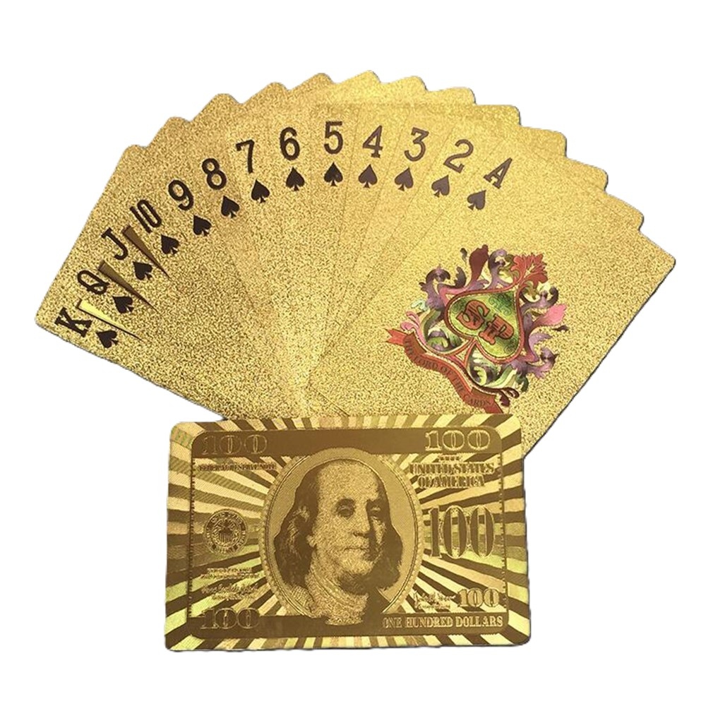 Vízálló műanyag játékkártyák 100 dolláros, aranyozott kivitelben, 54 db