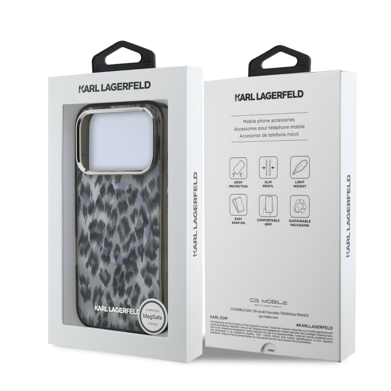 Karl Lagerfeld IML Leopard MagSafe hátlap iPhone 17 Próhoz, szürke