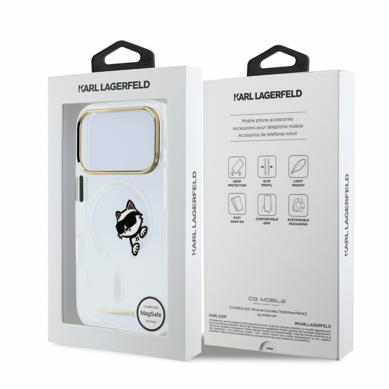 Karl Lagerfeld IML Choupette Peekaboo Magsafe hátsó tok iPhone 18 Pro Max-hoz, átlátszó