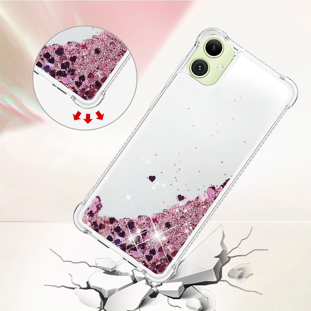 Csillogó homokóra zselés tok Samsung Galaxy A07 4G - rózsaarany/szív