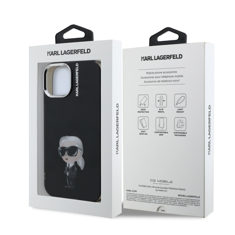 Karl Lagerfeld IML Aquarelle Karl hátlapi borító iPhone 15 készülékhez Fekete