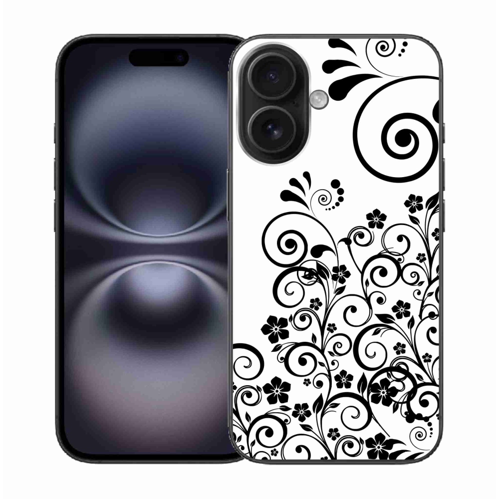 Zselés borítás mmCase iPhone 16 készülékhez - fekete és fehér virágminták