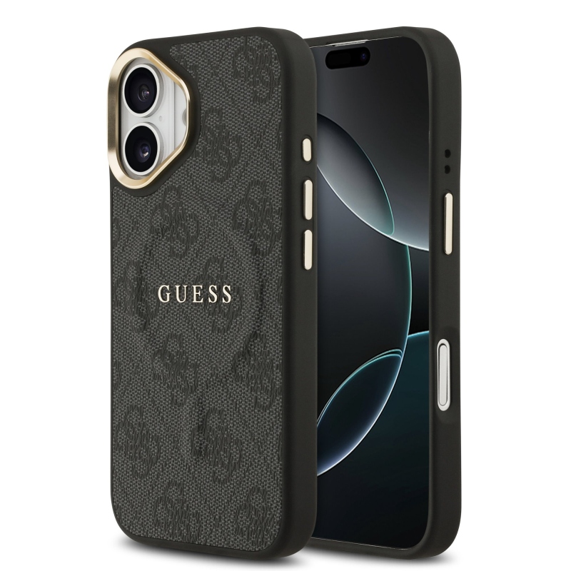Guess PU bőr 4G aranykeret MagSafe hátlap iPhone 17 Fekete