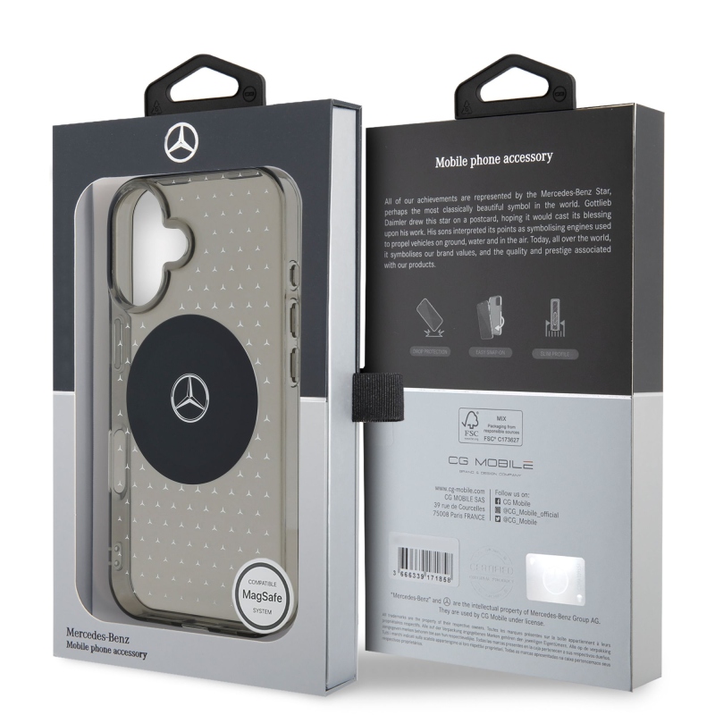 Mercedes PC/TPU csillagmintás MagSafe hátlap az iPhone 16 Plus készülékhez Fekete