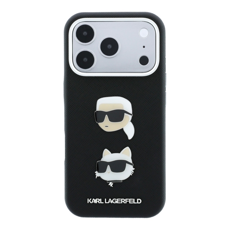 Karl Lagerfeld PU Semi Wrap Saffiano K&CH Heads hátsó tok iPhone 18 Pro-hoz, fekete