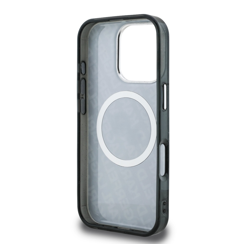 Karl Lagerfeld IML K&CH Heads Ismételt logó MagSafe hátlapi borító iPhone 16 Pro-hoz Fekete