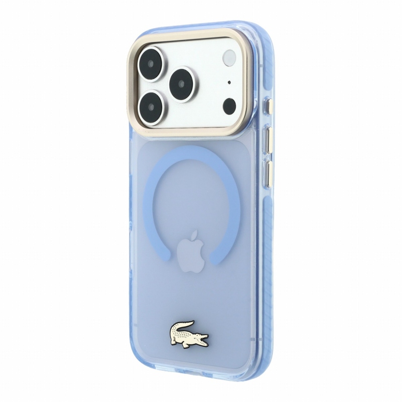 Lacoste IML ütésálló Petit Pique arany logós MagSafe hátsó tok iPhone 18 Pro Max-hoz, kék