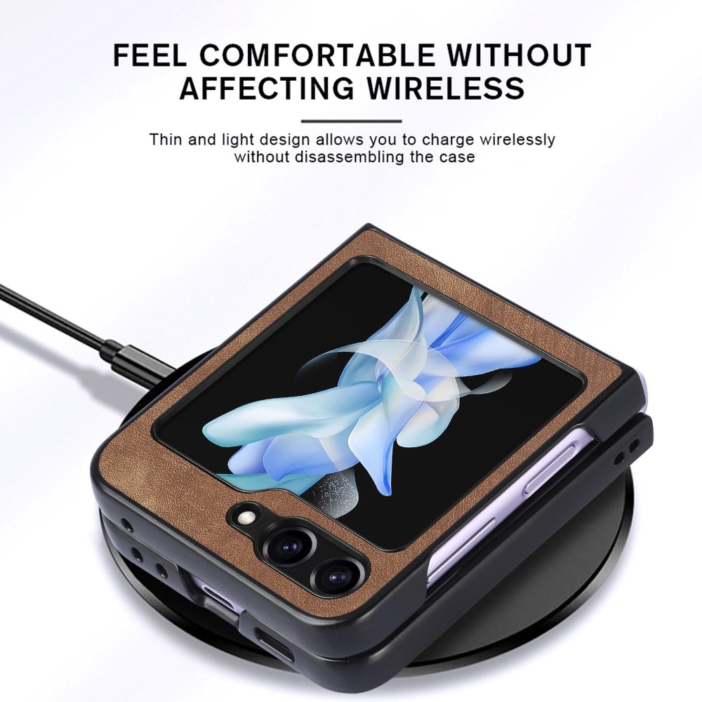 Vintage műanyag borítás műbőrrel Samsung Galaxy Z Flip6 5G - barna