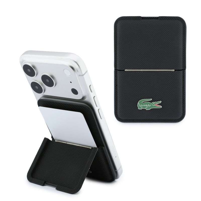 Lacoste PVC Iconic Petit Pique MagSafe pénztárca állvánnyal, fekete