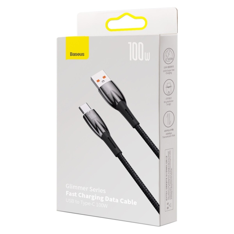 Baseus Glimmer sorozatú gyorstöltő adatkábel USB-A - USB-C 100W 2m Fekete
