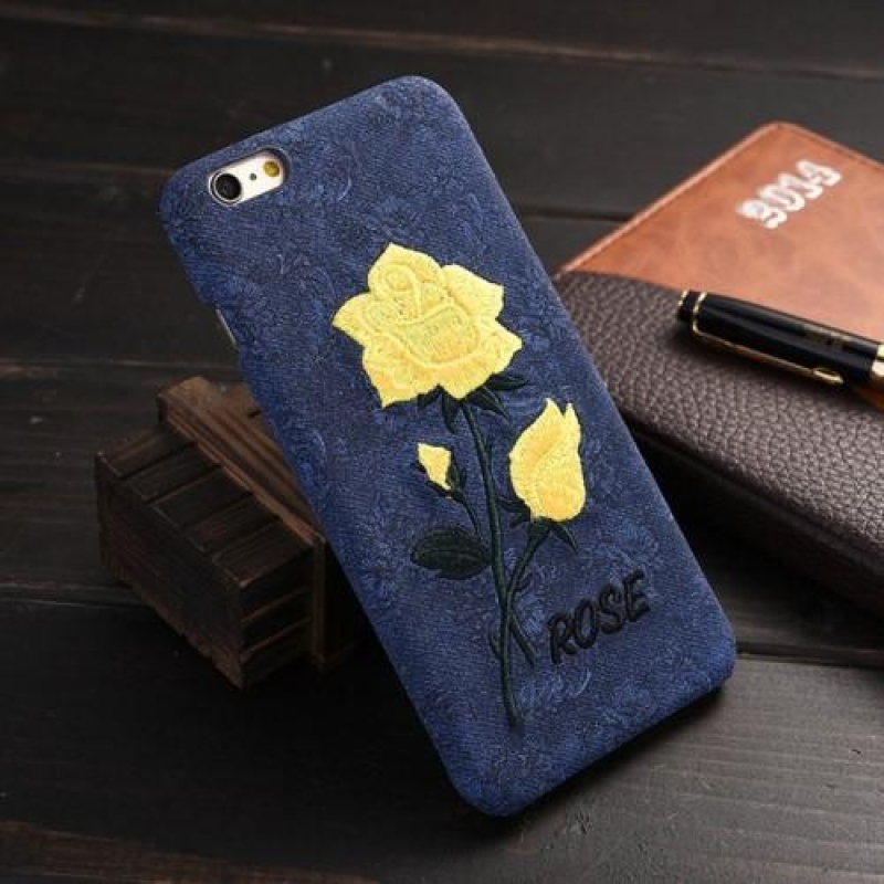 Hímzett műanyag tok műbőr hátlappal iPhone 6 és iPhone 6s - kék