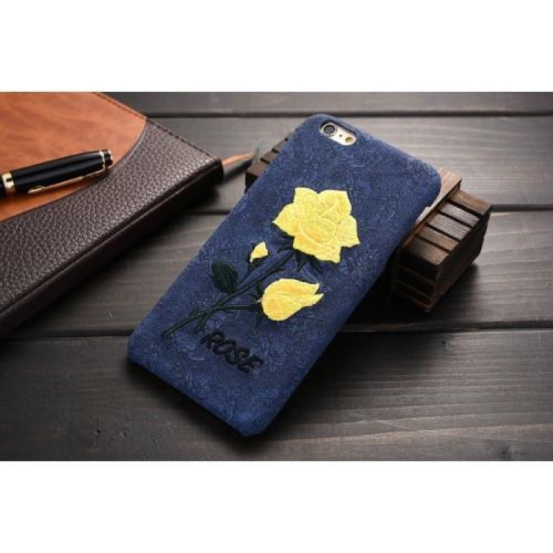 Hímzett műanyag tok műbőr hátlappal iPhone 6 és iPhone 6s - kék