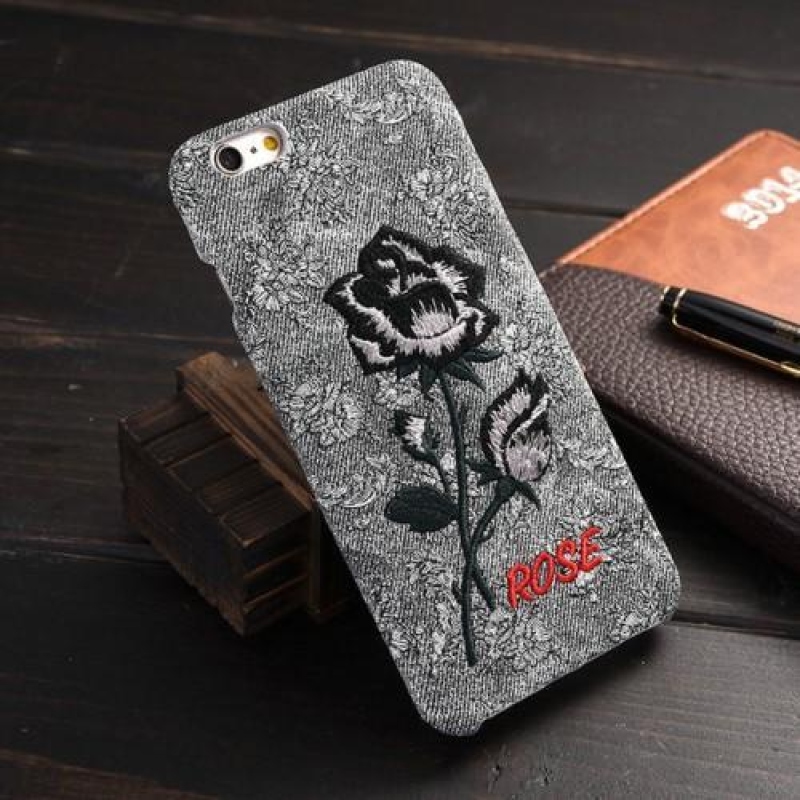 Hímzett műanyag tok műbőr hátlappal iPhone 6 és iPhone 6s - szürke