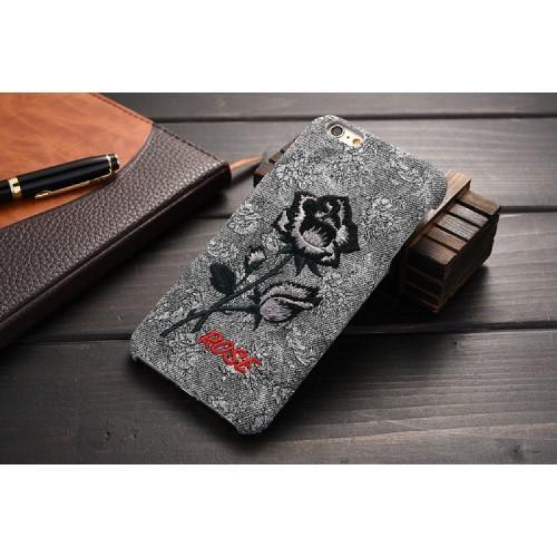 Hímzett műanyag tok műbőr hátlappal iPhone 6 és iPhone 6s - szürke