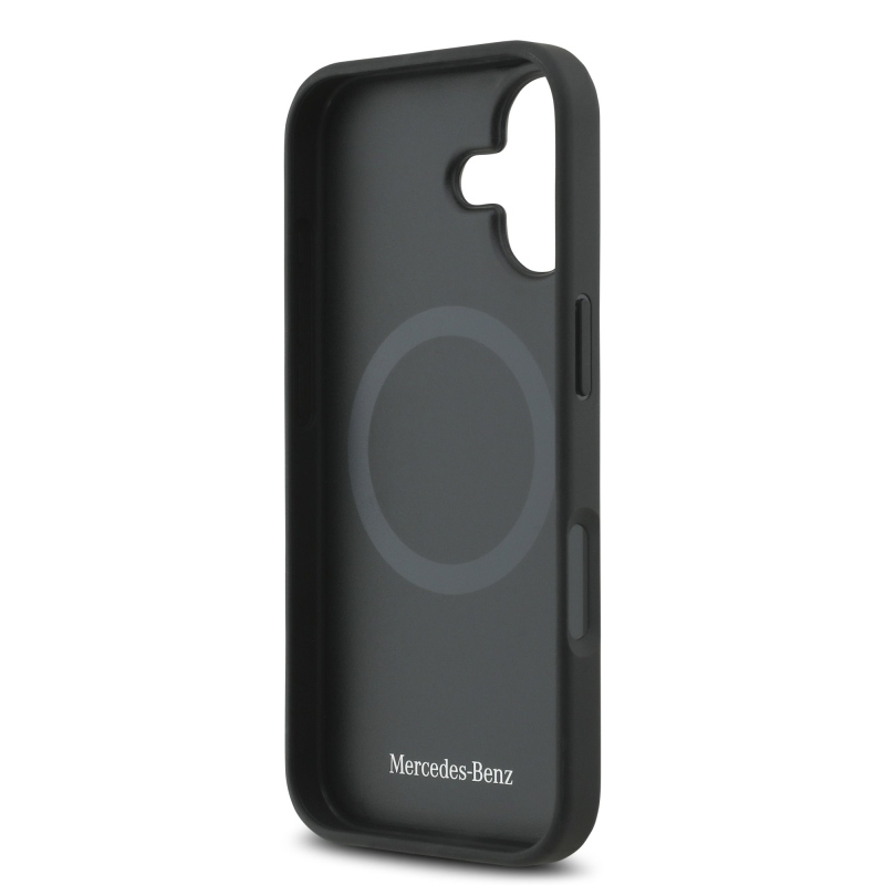 Mercedes Bőr csillagmintás és csíkos MagSafe hátlap iPhone 17 fekete/fehér színű iPhone 17-hez