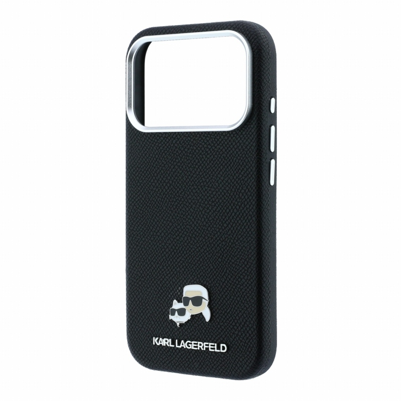 Karl Lagerfeld PU Grained Semi Wrap K&CH Heads Magsafe hátsó tok iPhone 18 Pro-hoz, fekete