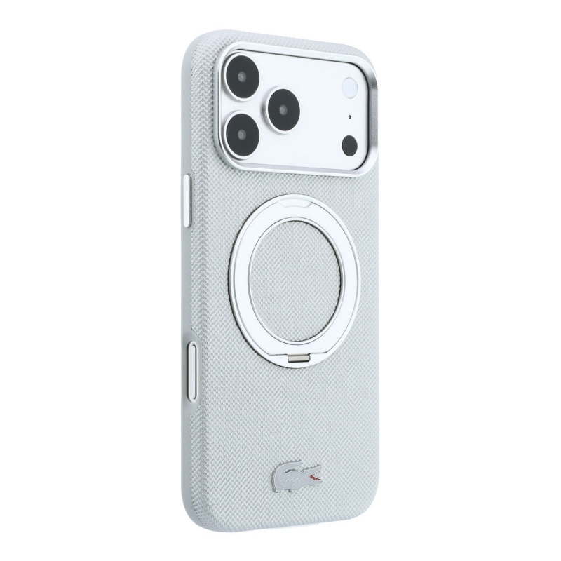 Lacoste PVC Petit Pique Semi Wrap Ring Stand MagSafe hátsó tok iPhone 18 Pro-hoz, világosszürke