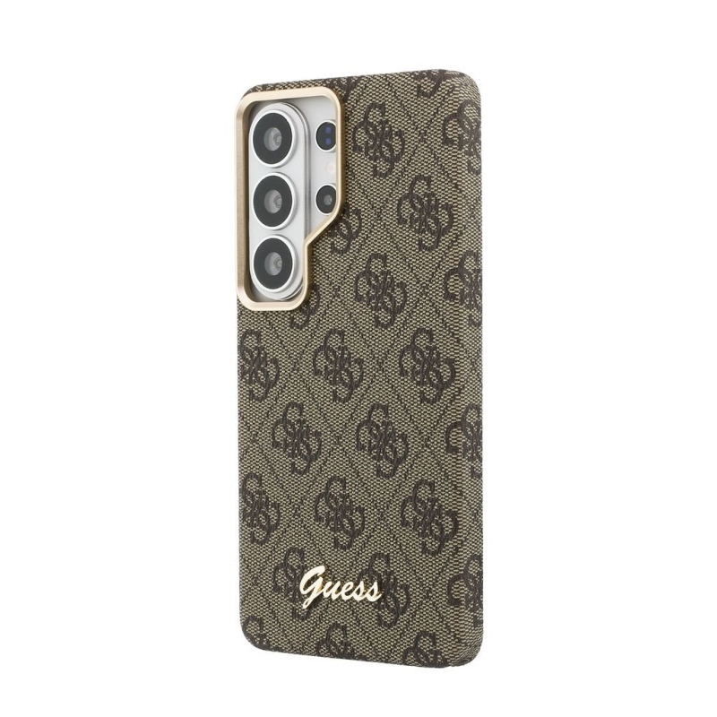 Guess PU 4G Script Metal Logo mágneses hátlap Samsung Galaxy S26 Ultra Brown mágneses hátlap Samsung Galaxy S26 Ultra Barna
