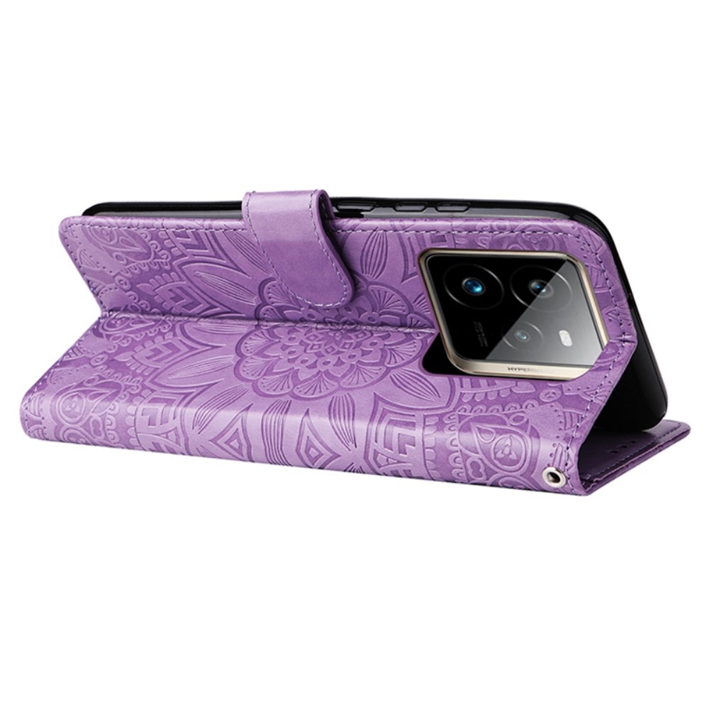 Napraforgó könyvtáska Realme GT 7 Pro 5G-hez - lila