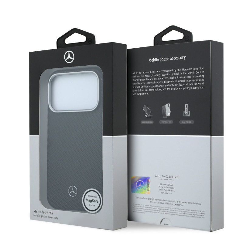 Mercedes PU bőr Semi Wrap MagSafe hátlap iPhone 17 Pro Fekete
