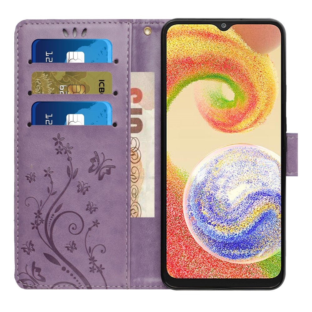 Virágok könyv tok Samsung Galaxy A06 4G-hez - világos lila