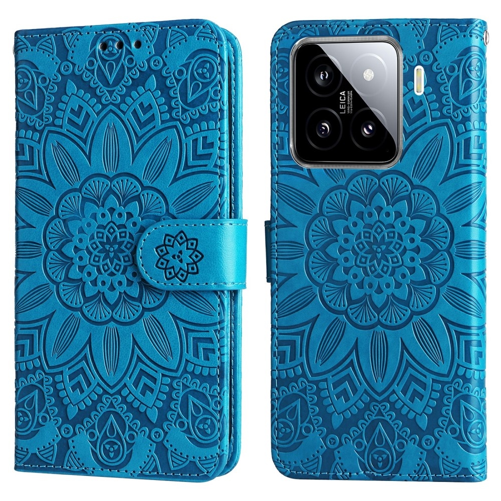 Napraforgó könyv tok Xiaomi 15-öshöz - kék