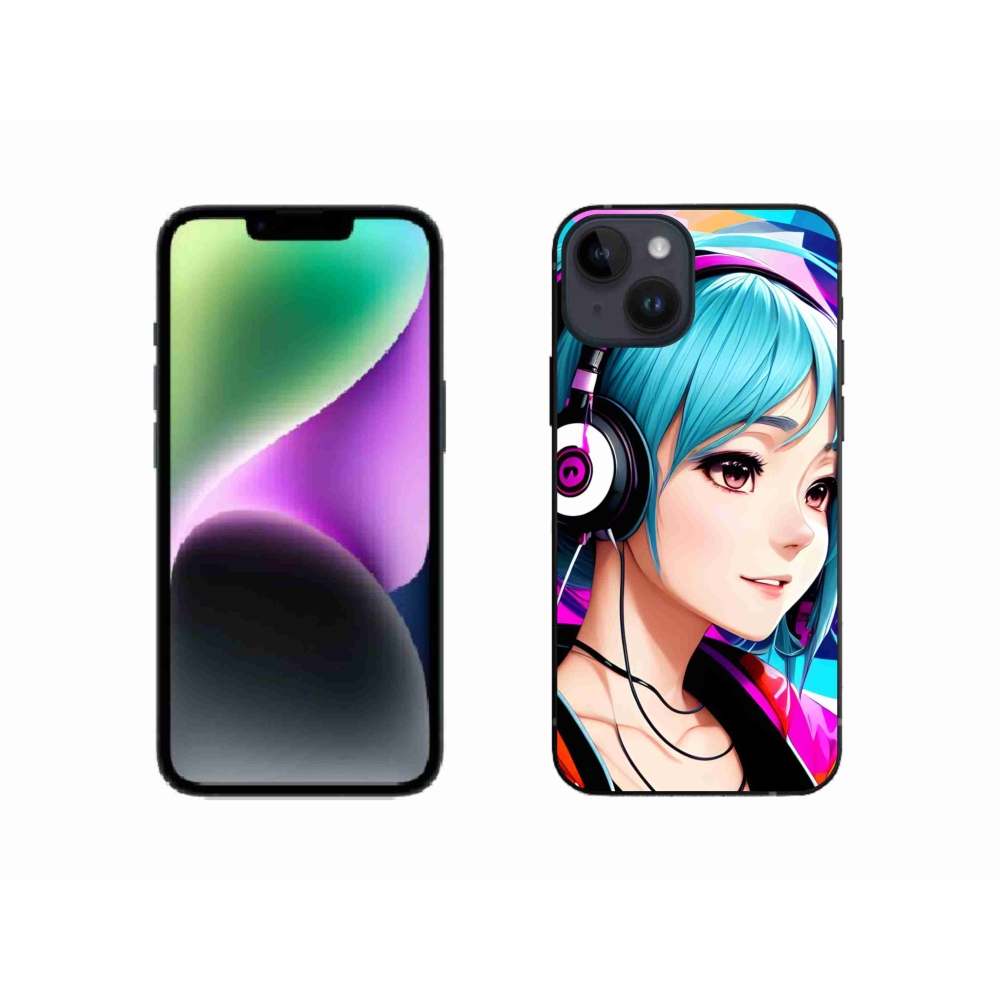 Gél borítás mmCase iPhone 14 készülékhez - lány fejhallgatóval