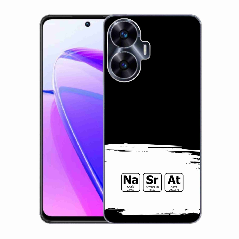 Gél borító mmCase a Realme C55 készülékre - kémiai elemek fehér és fekete háttérrel