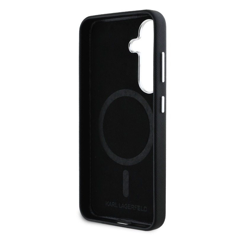 Karl Lagerfeld PU Saffiano fém logó és keret hátlap Samsung Galaxy S25+ fekete