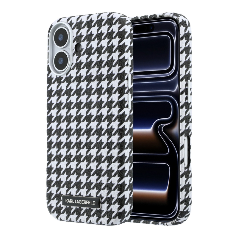 Karl Lagerfeld PU Houndstooth gyantalemez MagSafe hátlapi borító iPhone 17-hez Fekete
