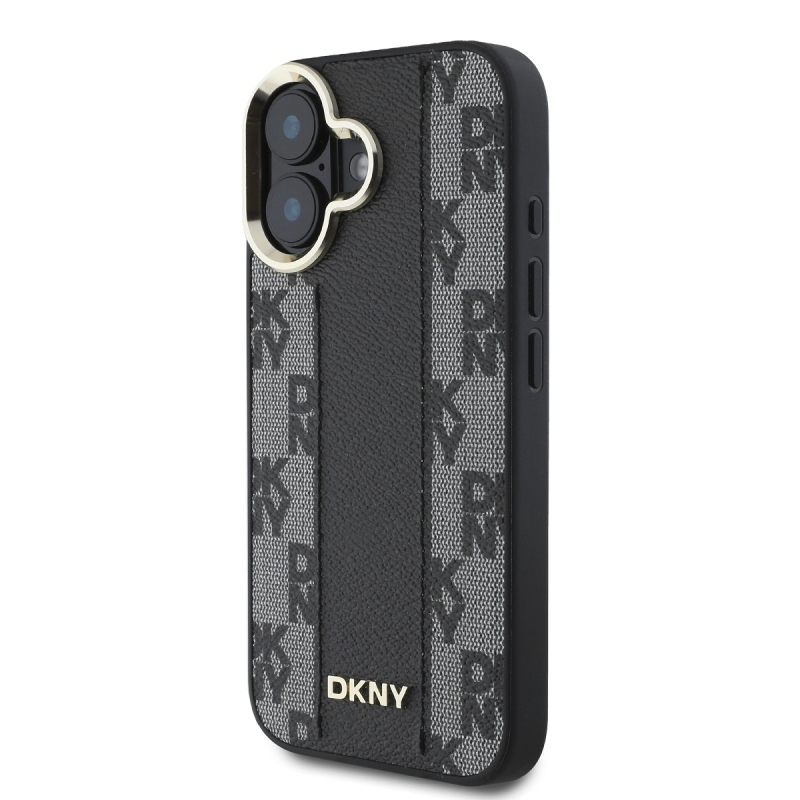 DKNY PU bőr kockás mintás Magsafe hátlap iPhone 16 Plus-hoz Fekete