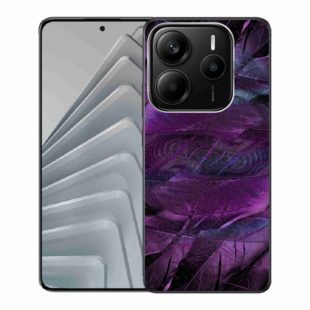 Zselés borítás mmCase a Xiaomi Redmi Note 14 5G-hez - lila tollakkal