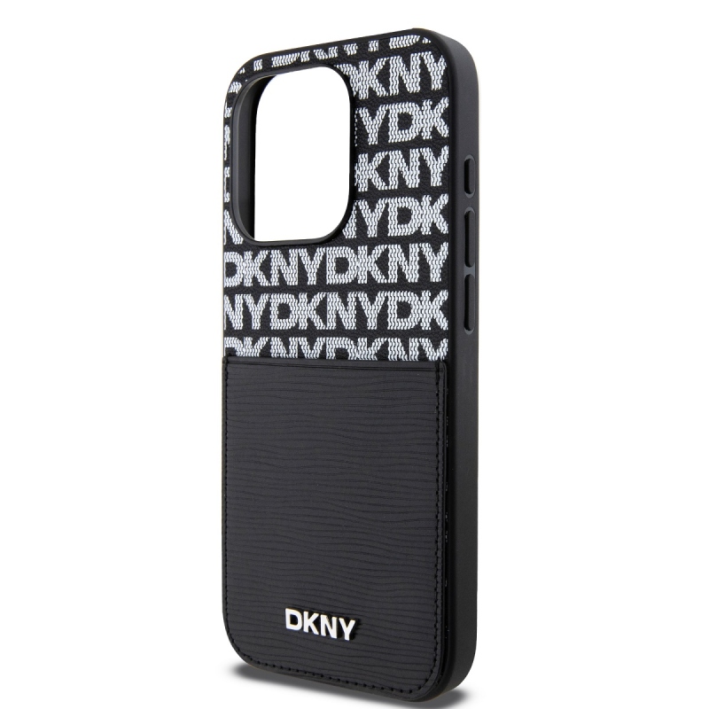 DKNY PU bőr Ismétlődő mintás kártya zseb hátsó borító iPhone 15 Pro Fekete