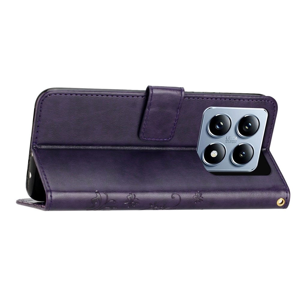 Virágok könyv tok Xiaomi 14T Pro - sötét lila