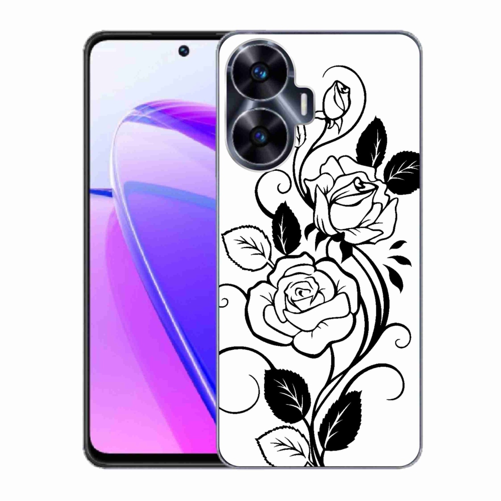 Gél borítás mmCase a Realme C55 készülékhez - fekete és fehér rózsa