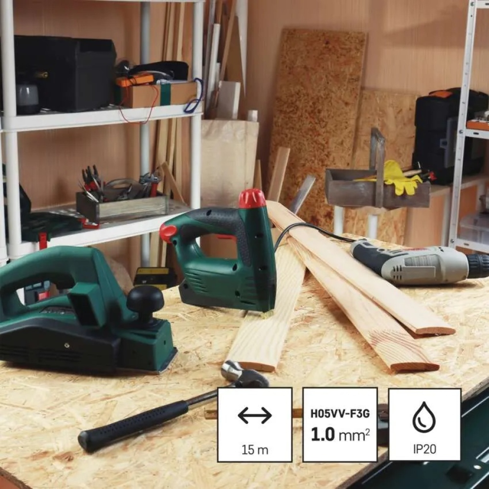 Hosszabbító kábel dobon 15 m / 4 aljzat / piros / PVC / 230 V / 1 mm2