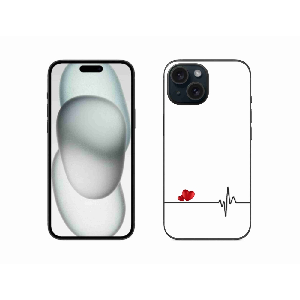 Gél borító mmCase iPhone 15 készülékhez - szív és szívverés fehér háttérrel