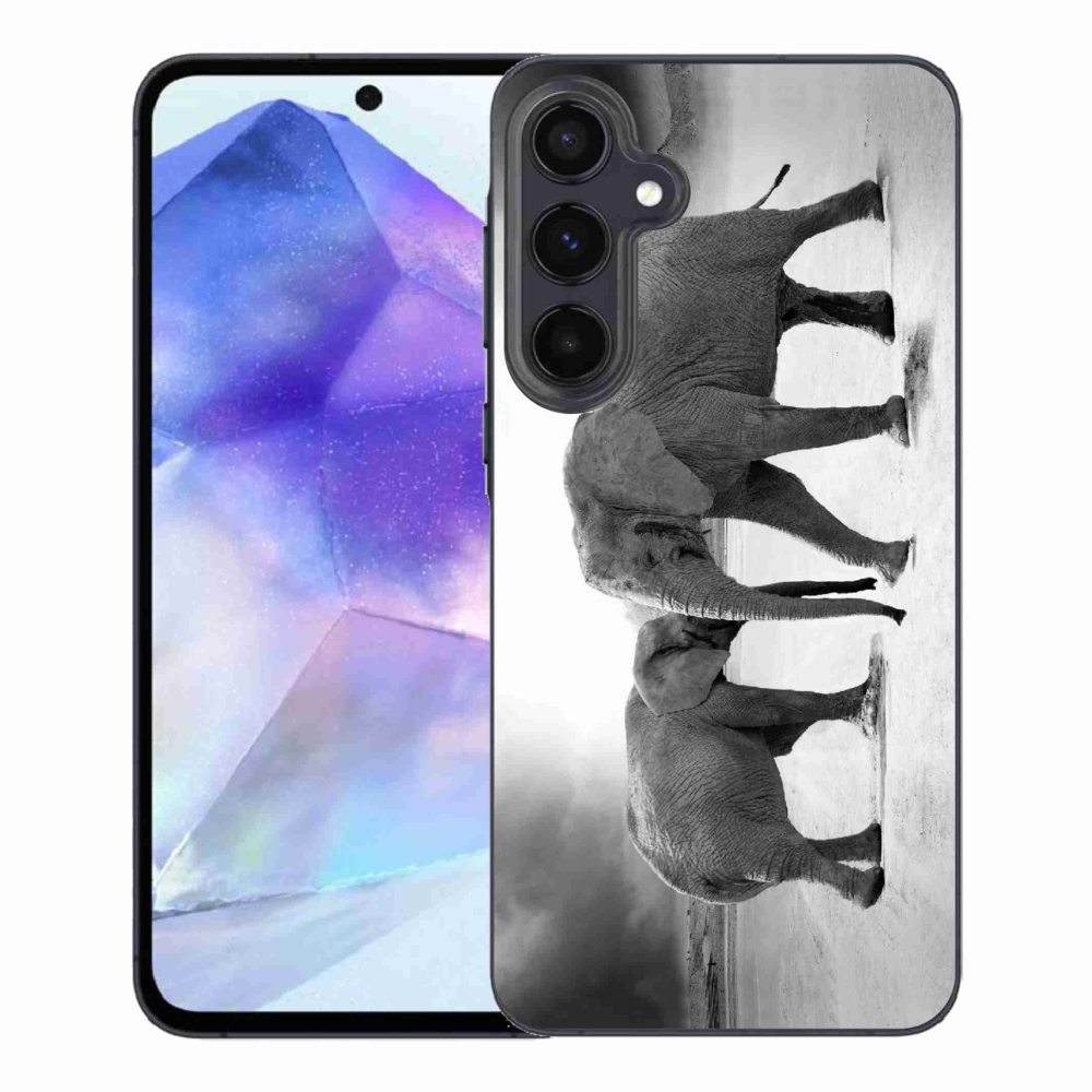 Zselés borítás mmCase Samsung Galaxy A55 5G - fekete és fehér elefántokhoz