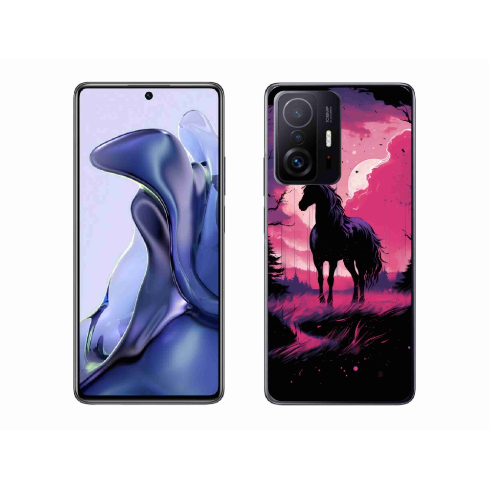 Gél borítás mmCase a Xiaomi 11T Pro számára - fekete rajzfilm ló 1