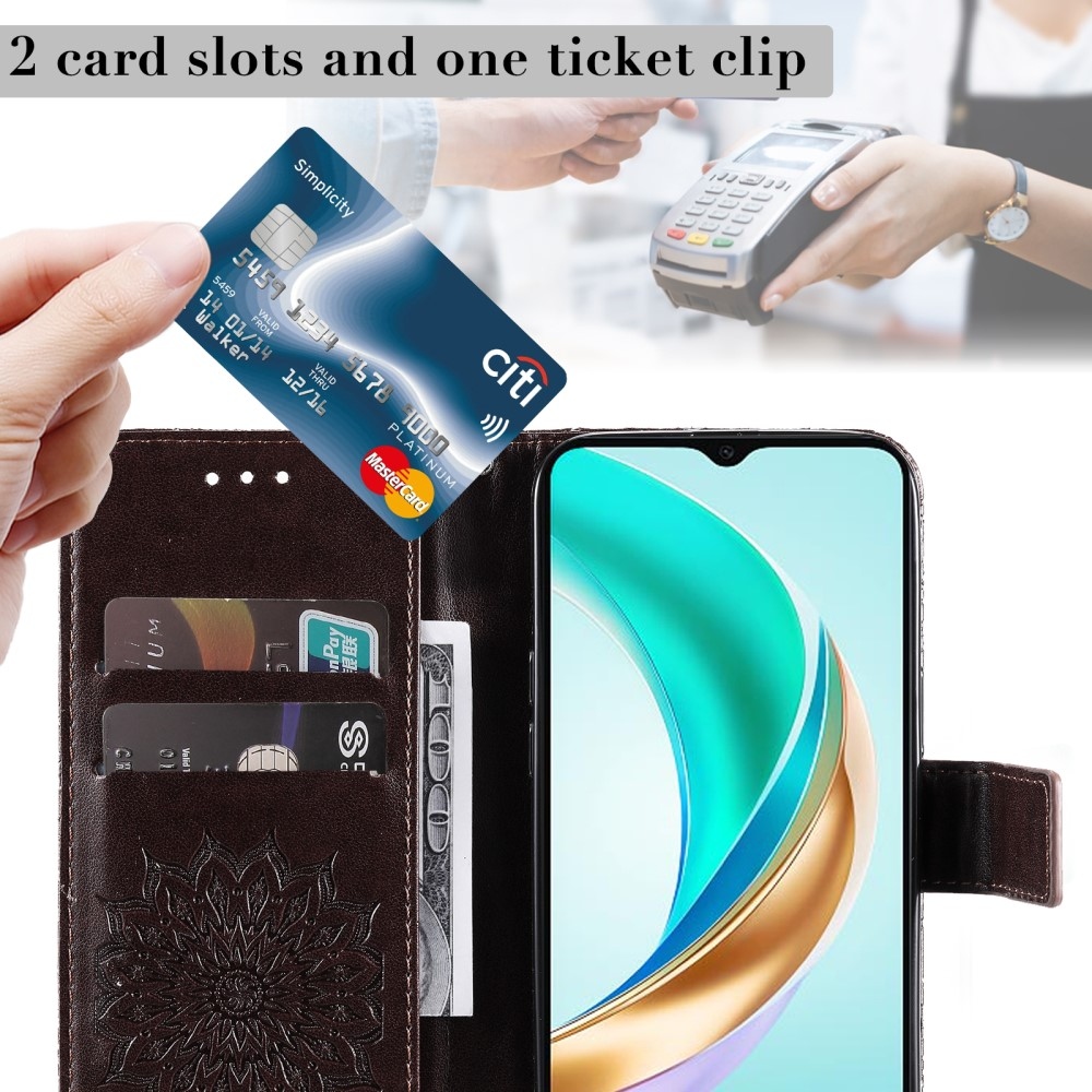 Napraforgó könyvtáska Honor X6b készülékhez - barna