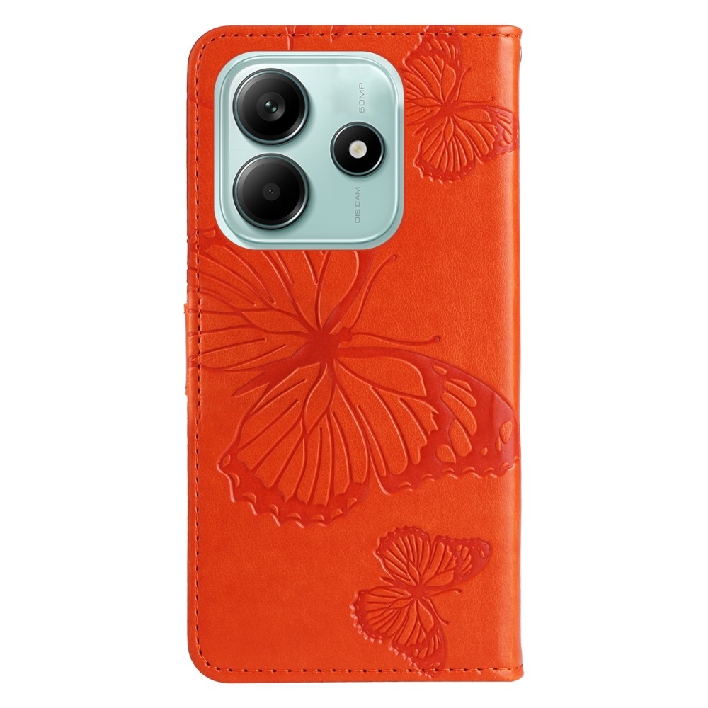 Nagy pillangó könyv tok Xiaomi Redmi Note 14 5G - narancssárga színben