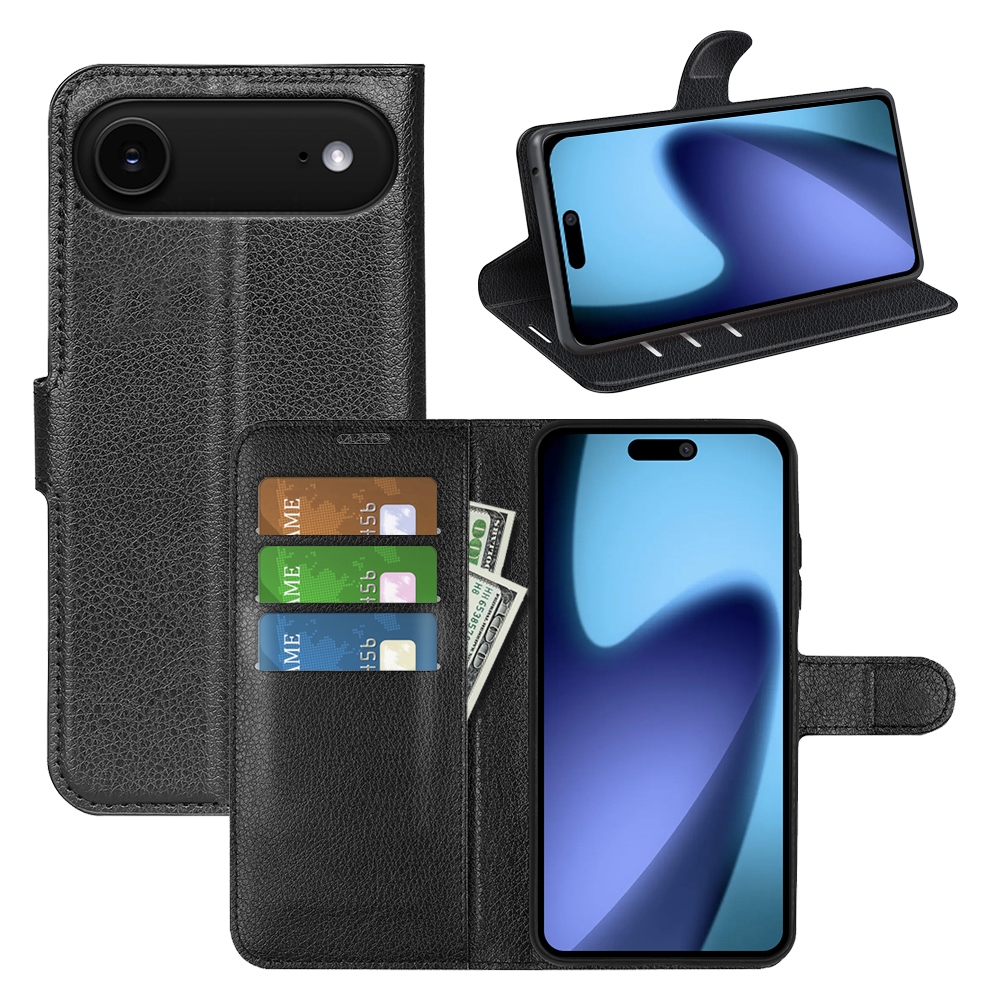 Litchi könyvtáska iPhone 17 Air készülékhez - fekete