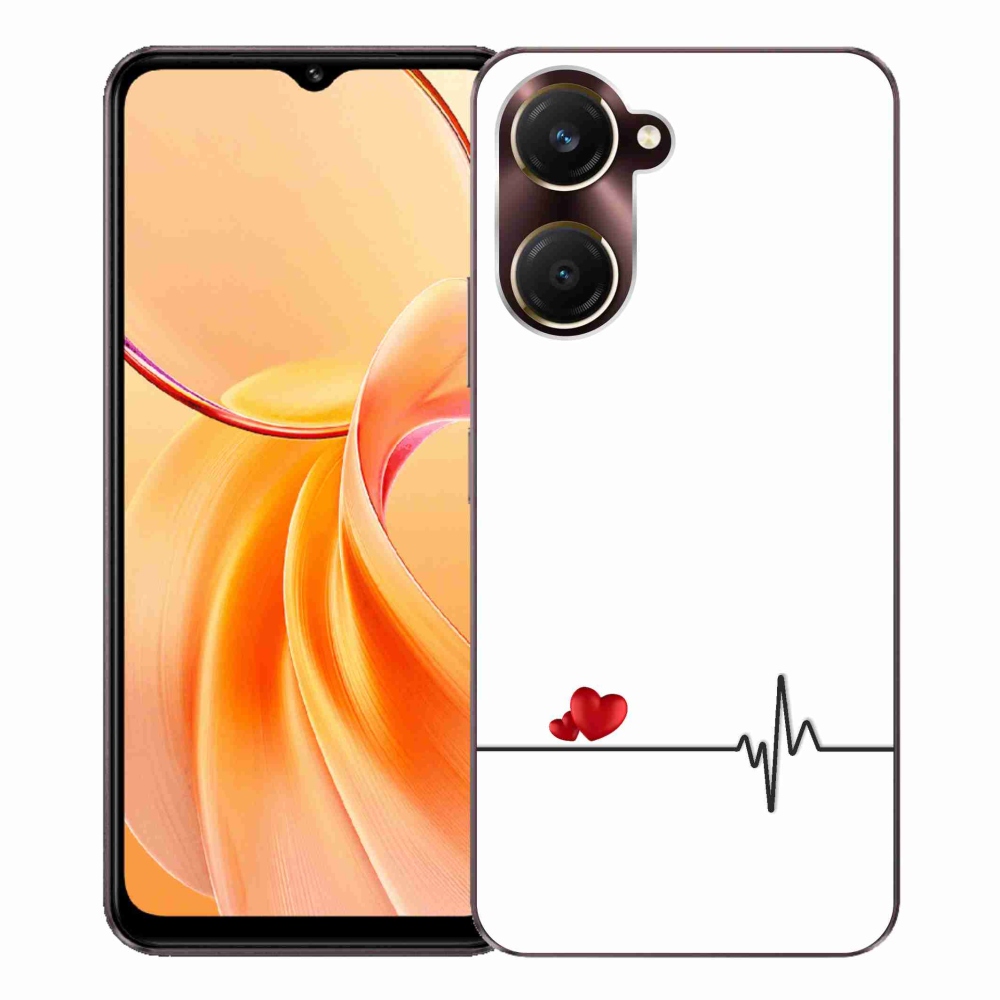 Gél borító mmCase a Vivo Y28s 5G-n - szív és szívverés fehér háttérrel