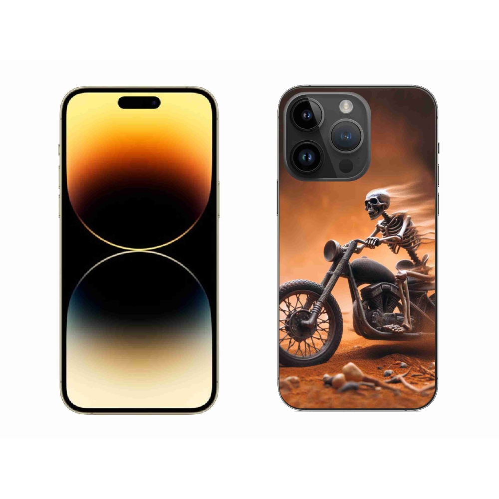 Gél borítás mmCase iPhone 14 Pro Max készülékhez - csontváz egy motorkerékpáron