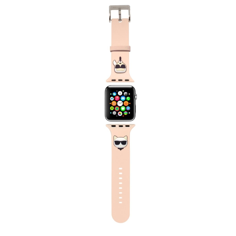 Pánt Apple Watch 42/44/45/49 mm-es Karl Lagerfeld Karl és Choupette órához - rózsaszín