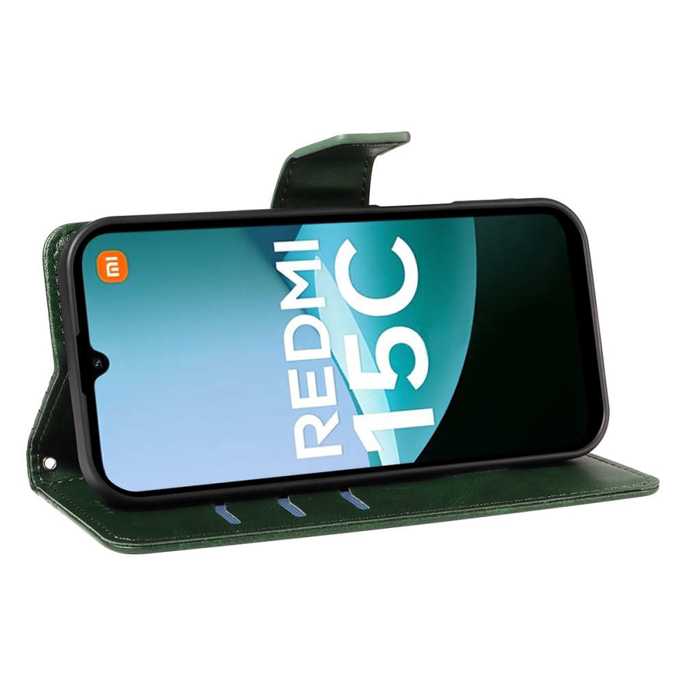 Rácsos könyv tok Xiaomi Redmi 15C 4G/5G (173mm) - zöld