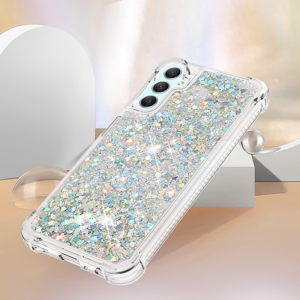 Glitter homokóra zselés tok Samsung Galaxy A24 készülékhez - ezüst/szív