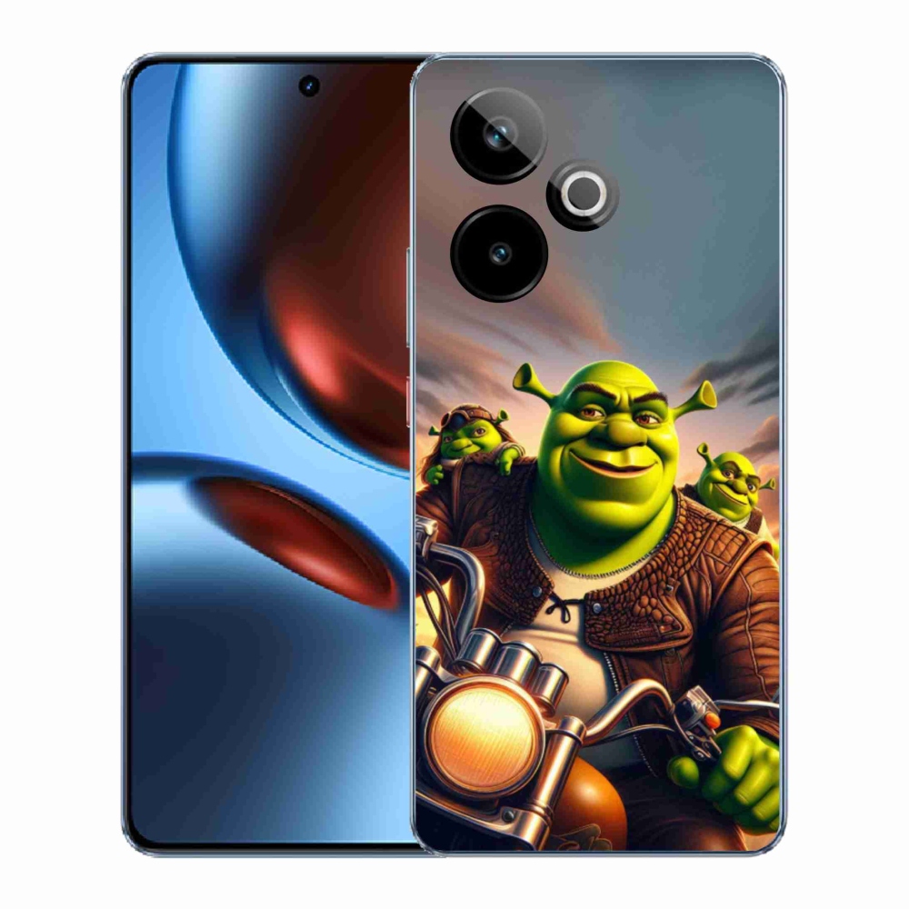Rugalmas zselés tok mmCase képpel a Realme GT 7 5G/GT 7T 5G számára - Shrek a motorkerékpáron